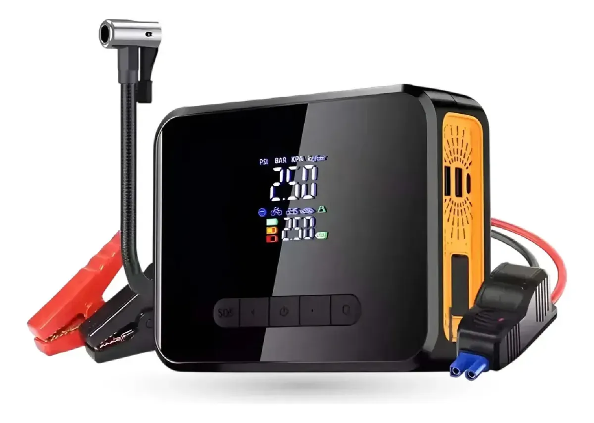 Compresor De Aire Portatil Recargable Vehículos Con Iniciador De Batería Premium img #1