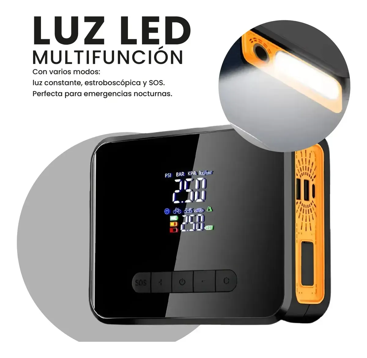 Compresor De Aire Portatil Recargable Vehículos Con Iniciador De Batería Premium img #3