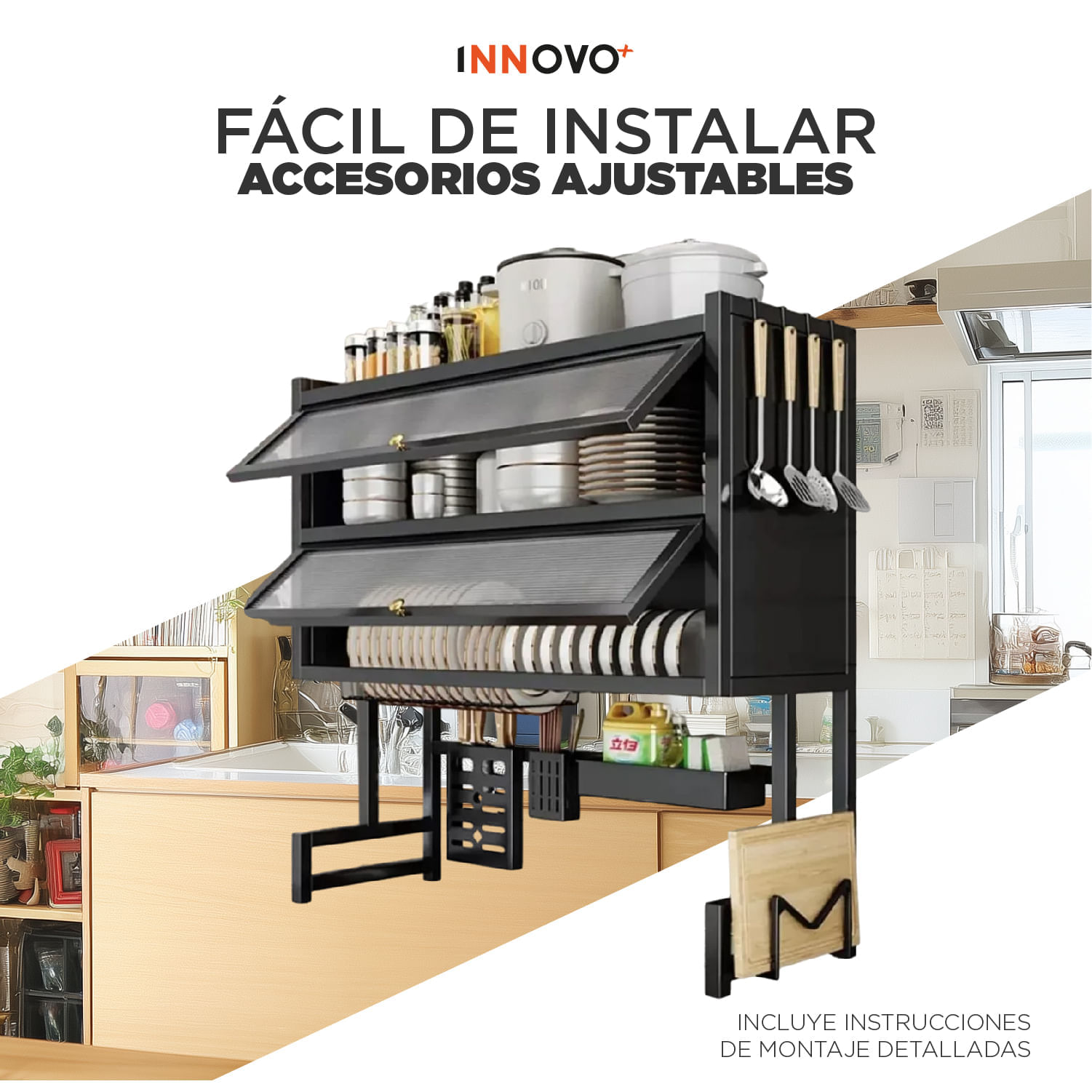 Escurridor De Platos Organizado De Cocina Gabinete Doble Tapa img #1
