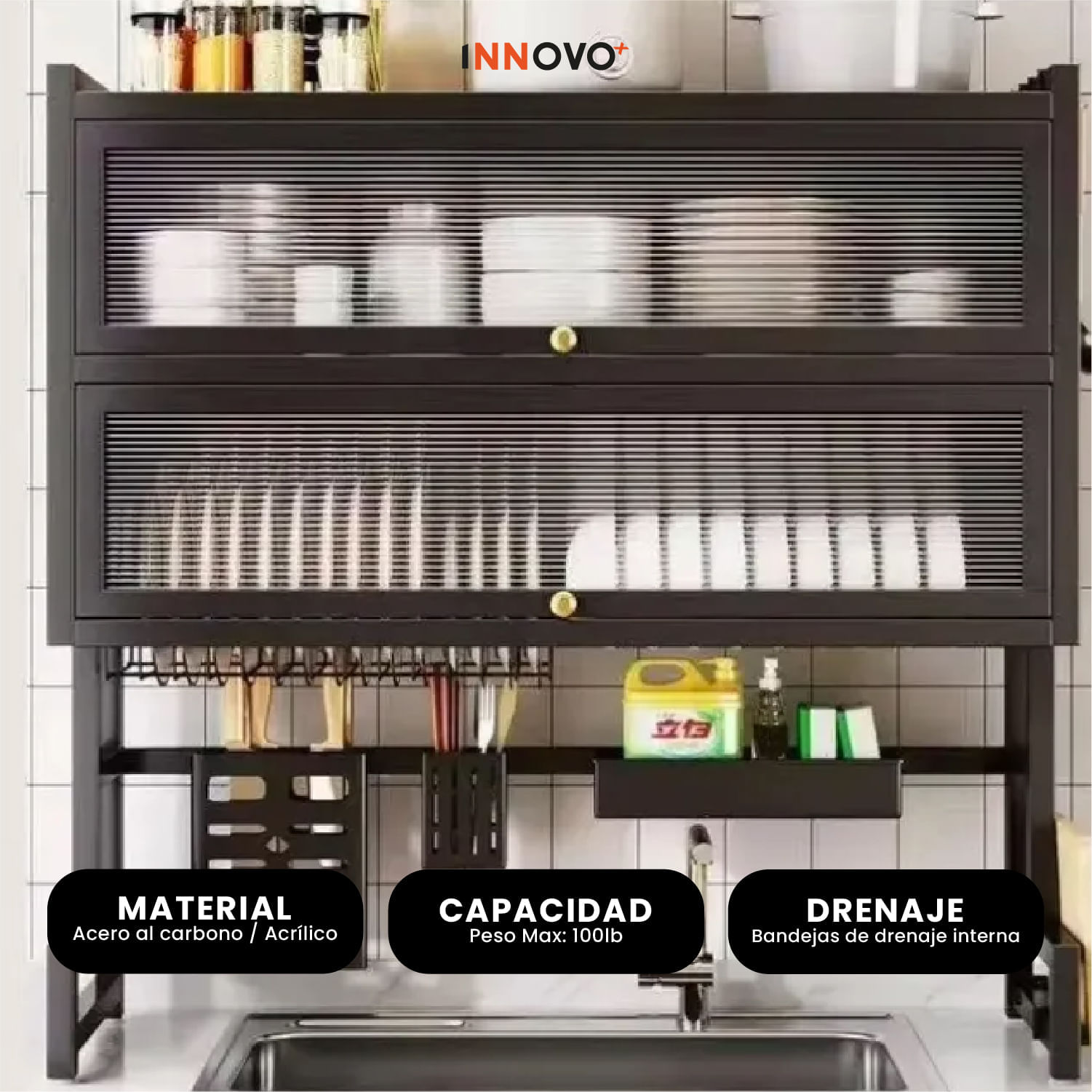 Escurridor De Platos Organizado De Cocina Gabinete Doble Tapa img #6