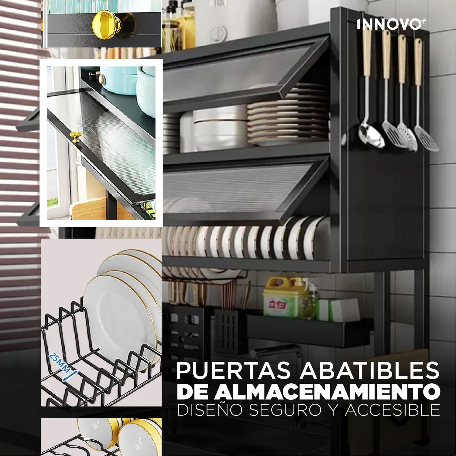 Escurridor De Platos Organizado De Cocina Gabinete Doble Tapa img #5