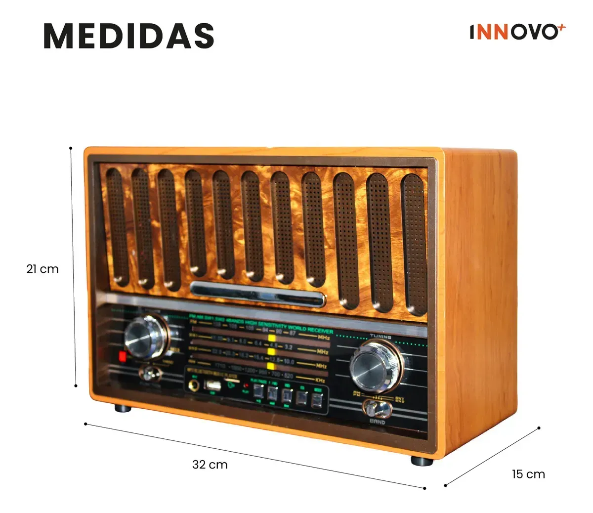Radio Vintage Bluetooth Grande Retro Recargable Am/fm/sw Usb Control Café Café img #4