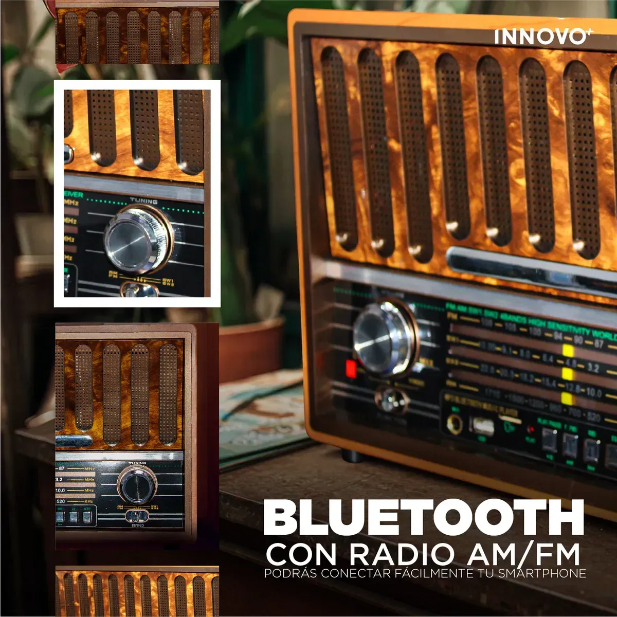 Radio Vintage Bluetooth Grande Retro Recargable Am/fm/sw Usb Control Café Café img #5