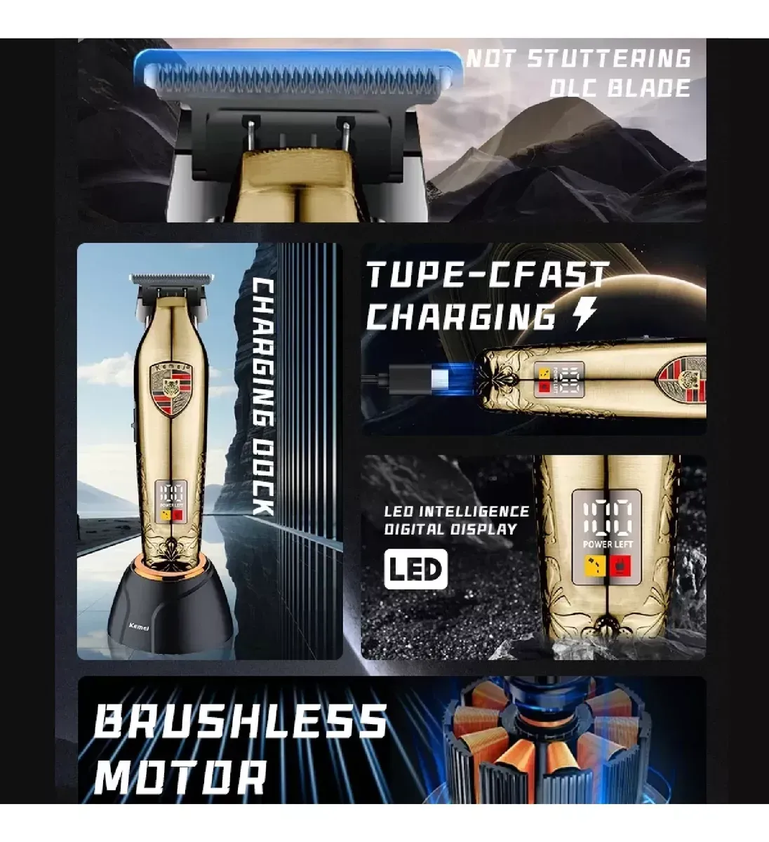 Patillera De Lujo Premium Kemeipro Con Guías Pantalla img #3
