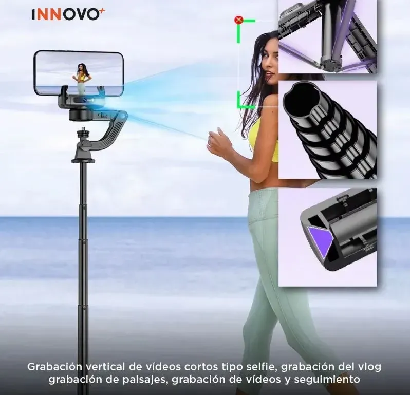 Gimbal Estabilizador Trípode Inteligente C22 Profesional 360° Ai Para Celular Negro img #4