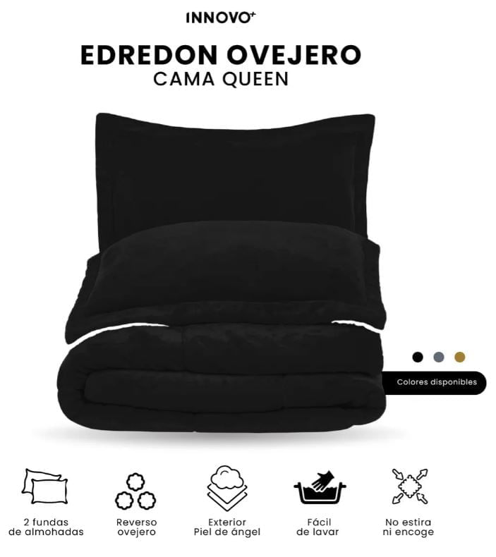 Cubrelecho Ovejero Queen Suave Caliente Reversible 2 Fundas Negro img #3