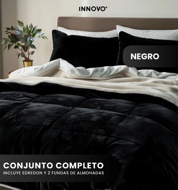 Cubrelecho Ovejero Queen Suave Caliente Reversible 2 Fundas Negro img #2