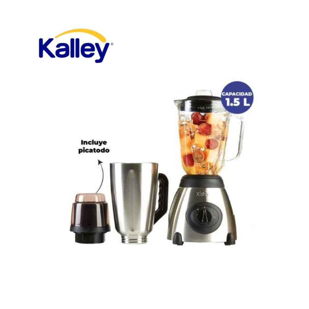 Licuadora Kalley 1.5L Vaso Vidrio + Acero Inoxidable con Picatodo Potente img #1