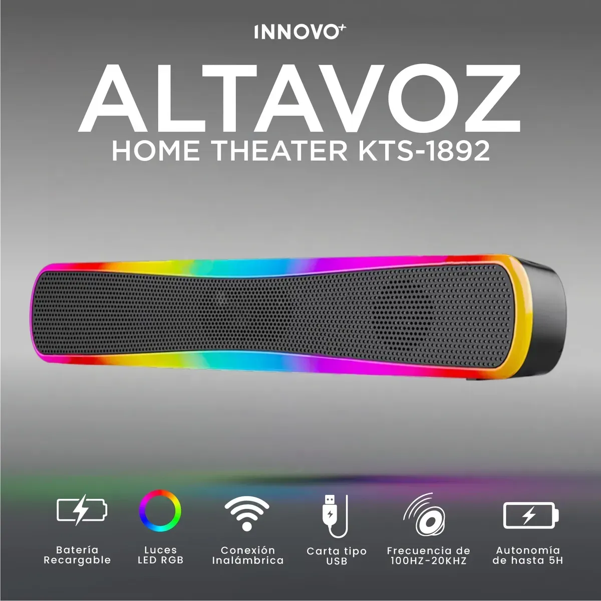Barra De Sonido Parlante Rgb Kts-1892 Sonido Envolvente Bluetooth Negro 110v Negro 110v img #2