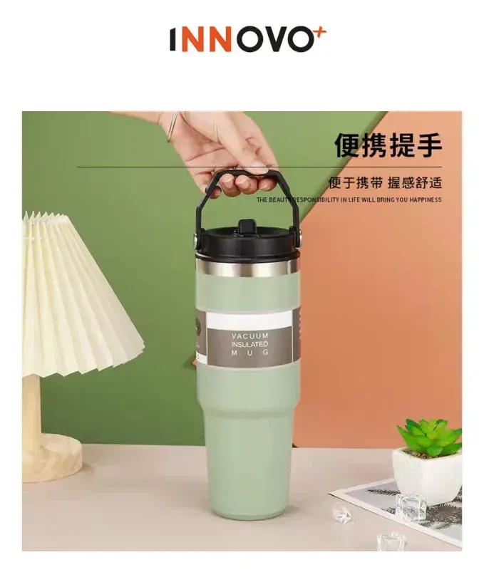 Termo Botella Manija Superior Acero Inoxidable Calor Frío 900 Ml Innovo Flask Verde img #4