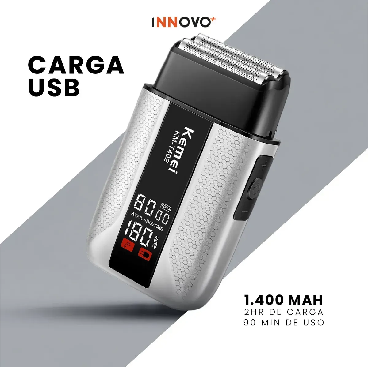 Afeitadora Eléctrica Kemei Km-t402 Profesional Ipx7 Carga Usb Gris 110v Gris 110v img #4