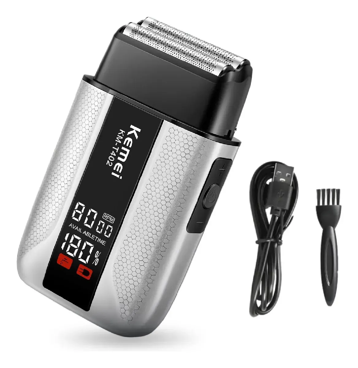 Afeitadora Eléctrica Kemei Km-t402 Profesional Ipx7 Carga Usb Gris 110v Gris 110v img #1