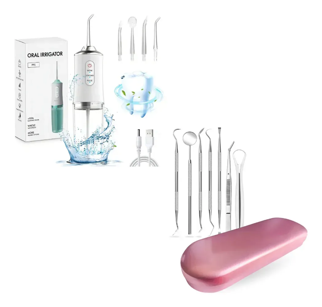 Irrigador Dental Portátil 220ml Con Limpieza Profunda 6 Piezas Acero Inox Blanco Blanco img #1