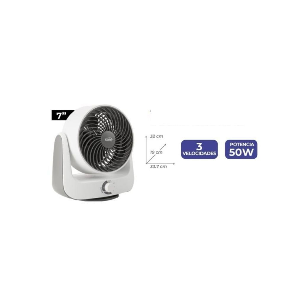 Ventilador Kalley 7” Turbo Silencioso 3 Velocidades Potencia 50W img #2
