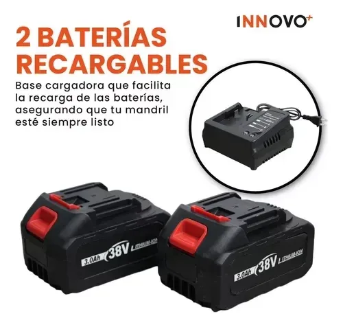 Taladro Percutor Inalambrico Mandril Metálico Doble Bateria 38v Pro Con Estuche img #3