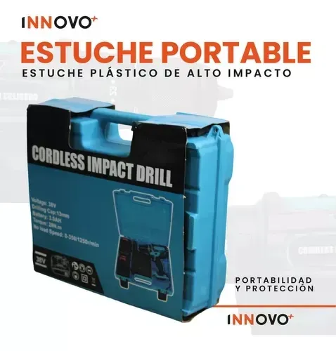 Taladro Percutor Inalambrico Mandril Metálico Doble Bateria 38v Pro Con Estuche img #4