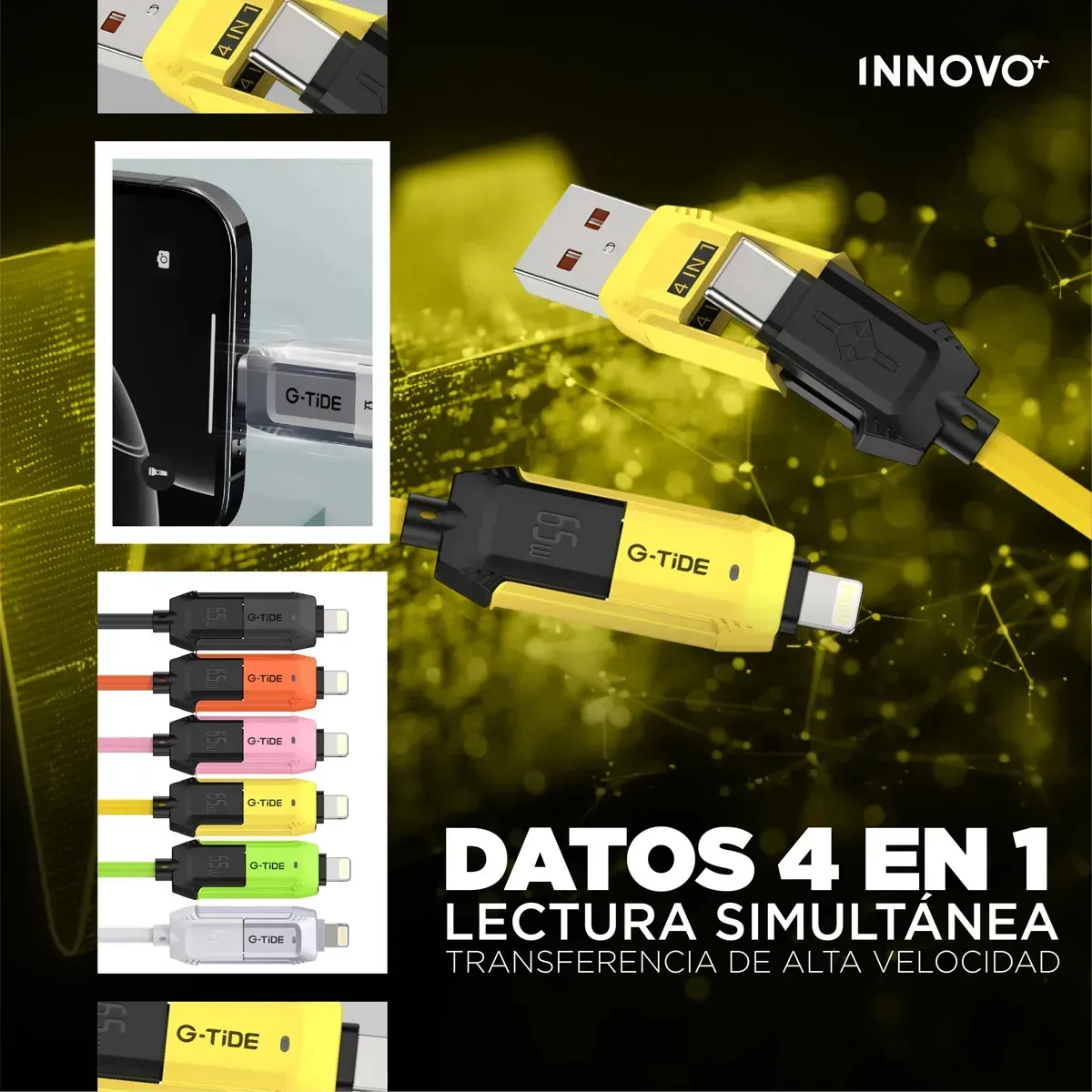 Cable De Carga Universal 4 En 1 G-tide 65w Carga Rápida Usb-c Micro 1.5m img #2