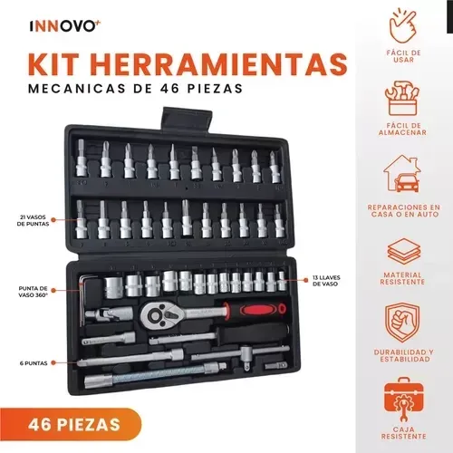 Juego De Copas Rache Puntas Extensor Estuche Herramienta Manual 46 Piezas Innovo img #2
