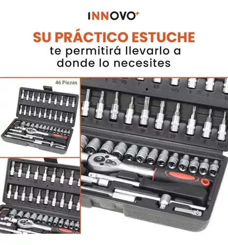 Juego De Copas Rache Puntas Extensor Estuche Herramienta Manual 46 Piezas Innovo img #6