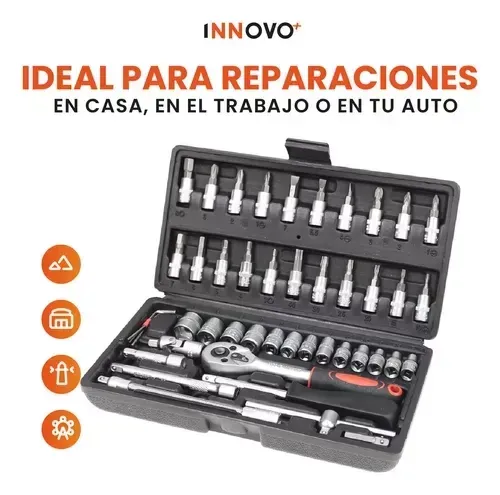 Juego De Copas Rache Puntas Extensor Estuche Herramienta Manual 46 Piezas Innovo img #4