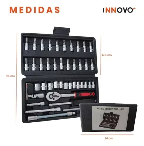 Juego De Copas Rache Puntas Extensor Estuche Herramienta Manual 46 Piezas Innovo img #3