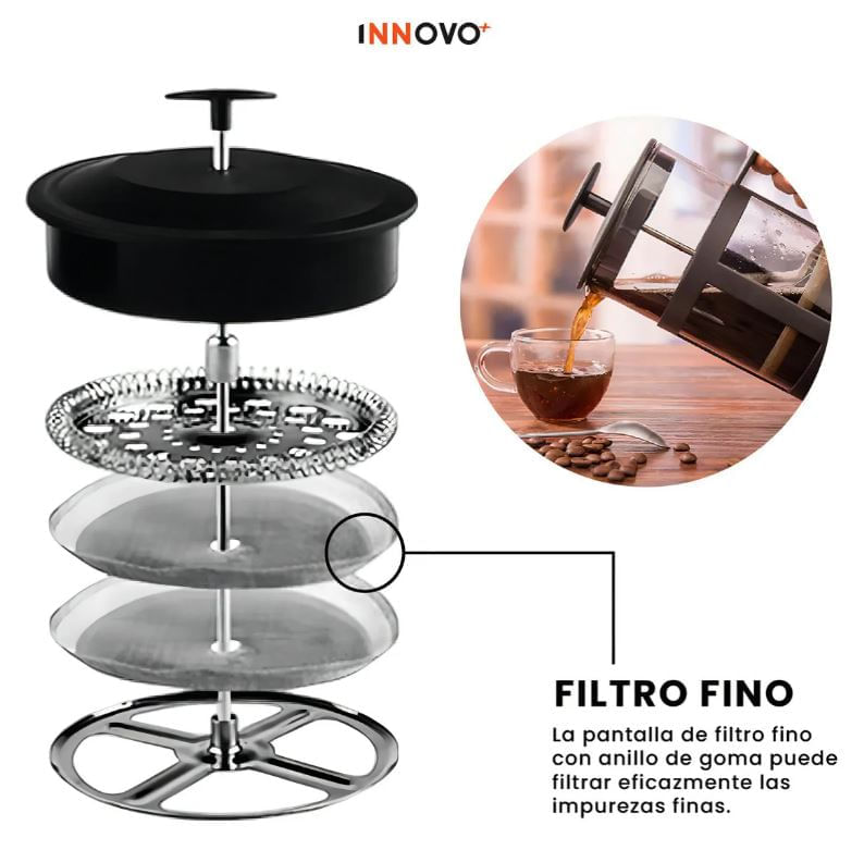 Prensa Francesa Cafetera De Vidrio Borosilicato 1000ml Con Filtro Fino img #2