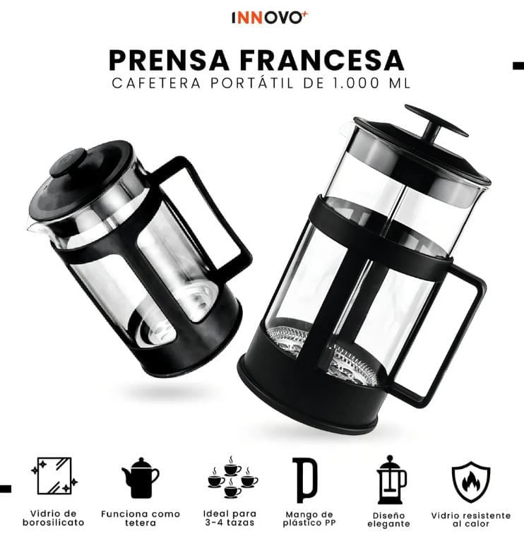 Prensa Francesa Cafetera De Vidrio Borosilicato 1000ml Con Filtro Fino img #3