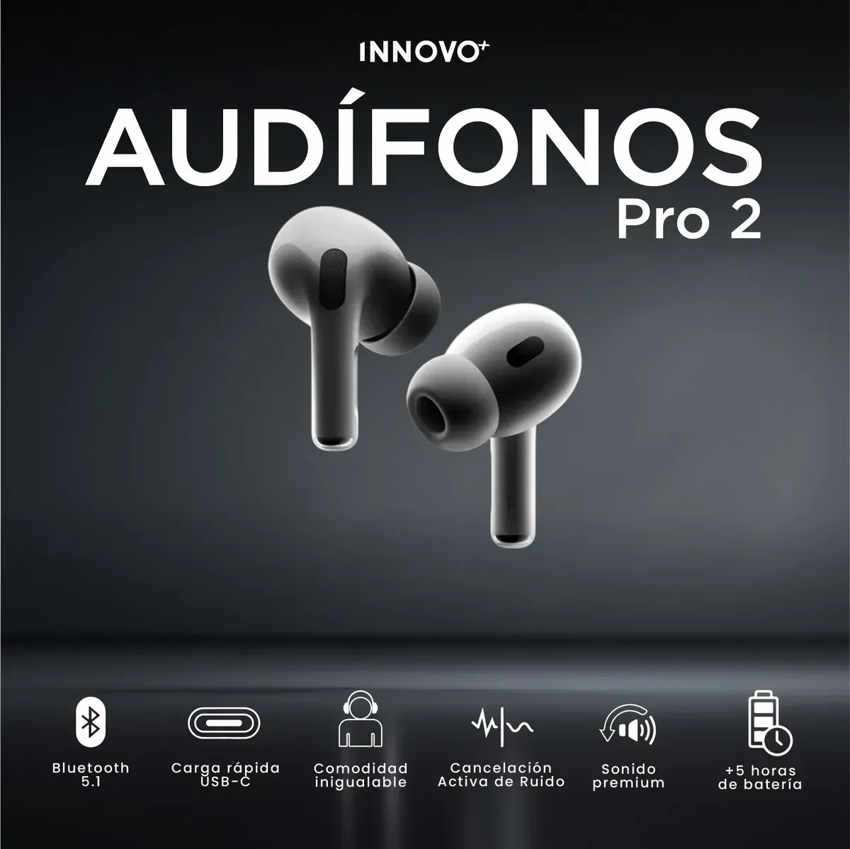 Audífonos Pro 2 Inalámbricos Bluetooth Con Cancelación Activa De Ruido img #2