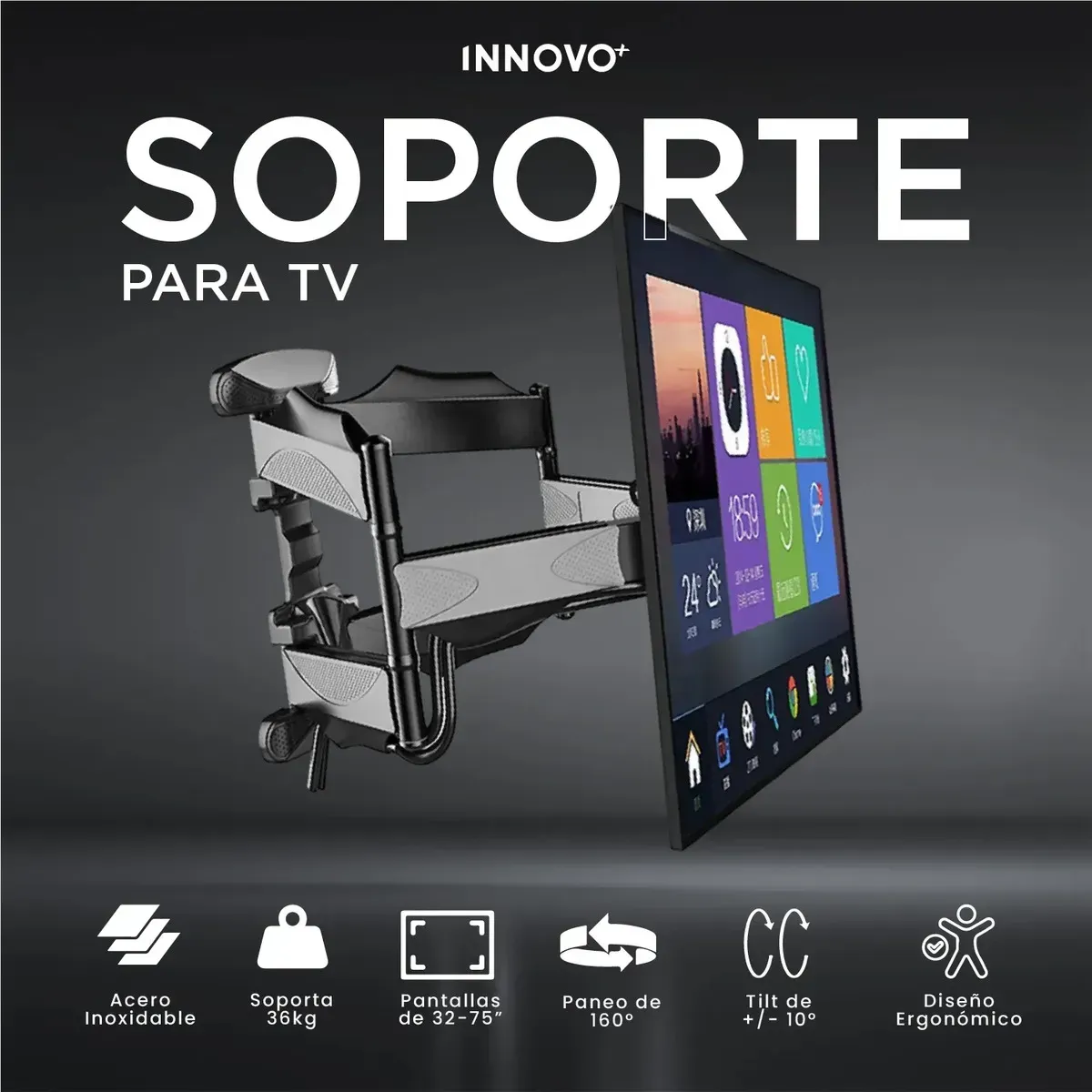Soporte Brazo Articulado Para Tv 32-75 Pulgadas P5 Negro Negro img #2