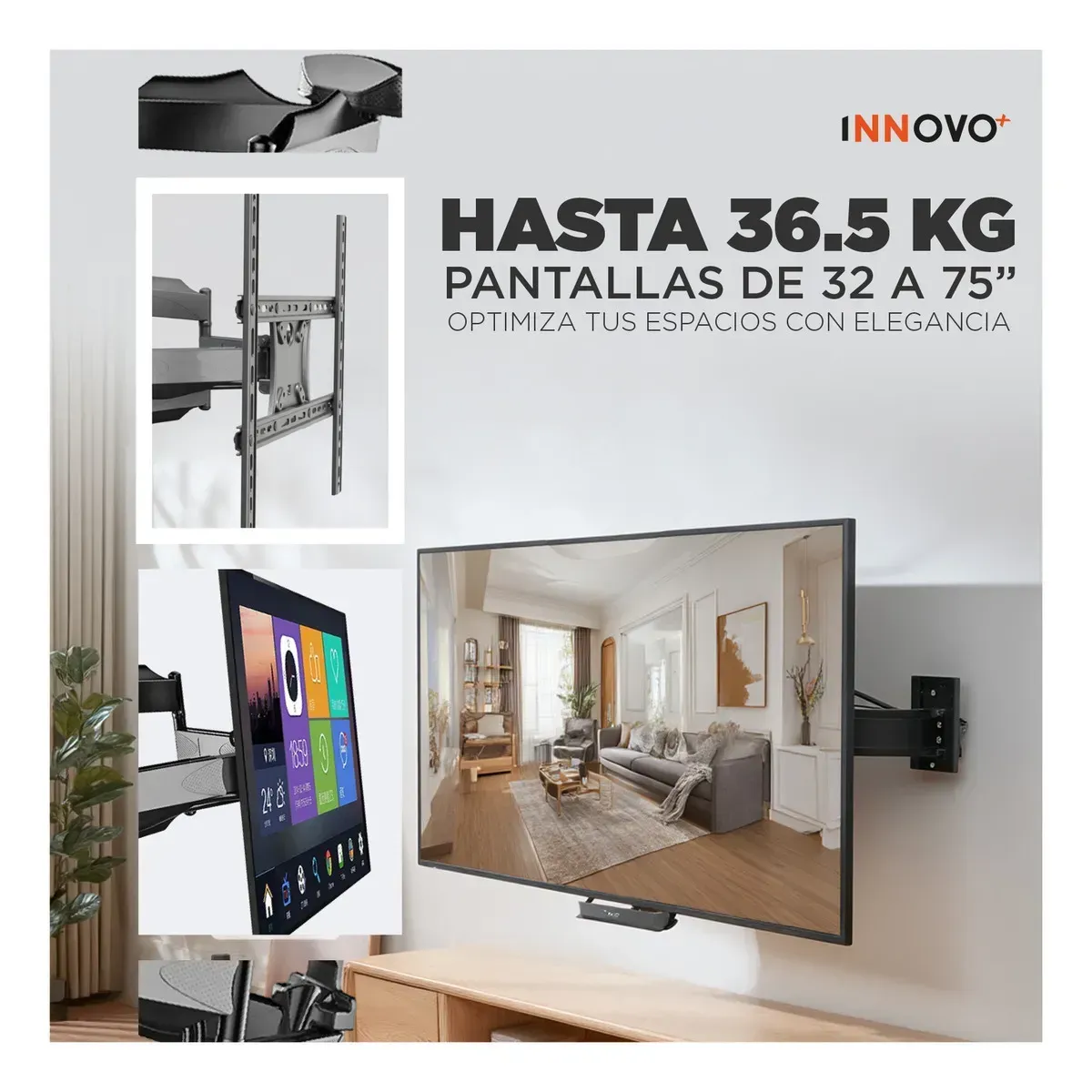 Soporte Brazo Articulado Para Tv 32-75 Pulgadas P5 Negro Negro img #5