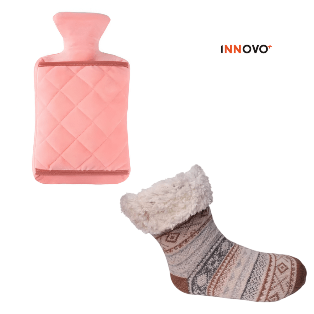 Combo Bolsa Pera De Agua Alivia Cólicos Y Medias Térmicas De Peluche Ovejeras img #1