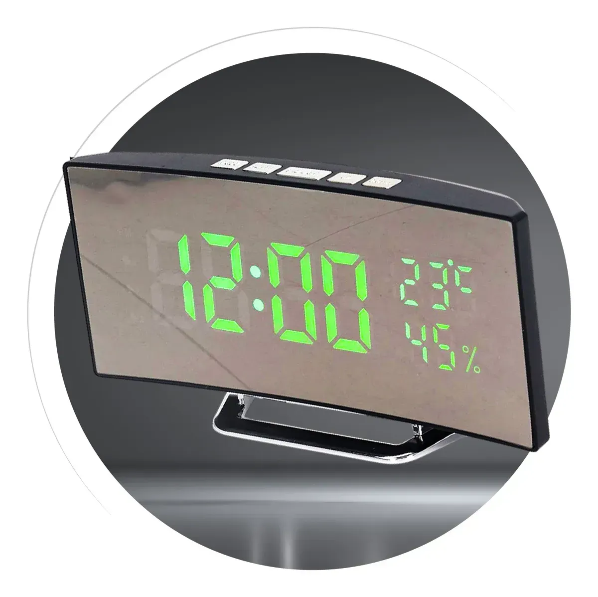 Reloj Alarma Digital Led Espejo Pantalla Curva Temperatura Humedad img #6
