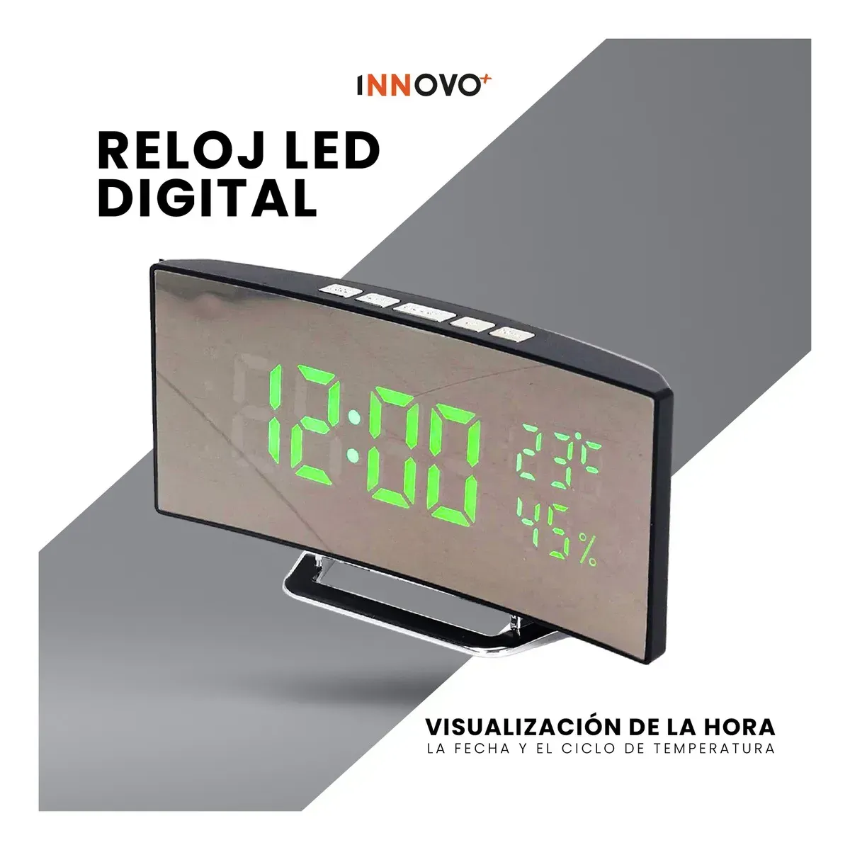 Reloj Alarma Digital Led Espejo Pantalla Curva Temperatura Humedad img #3