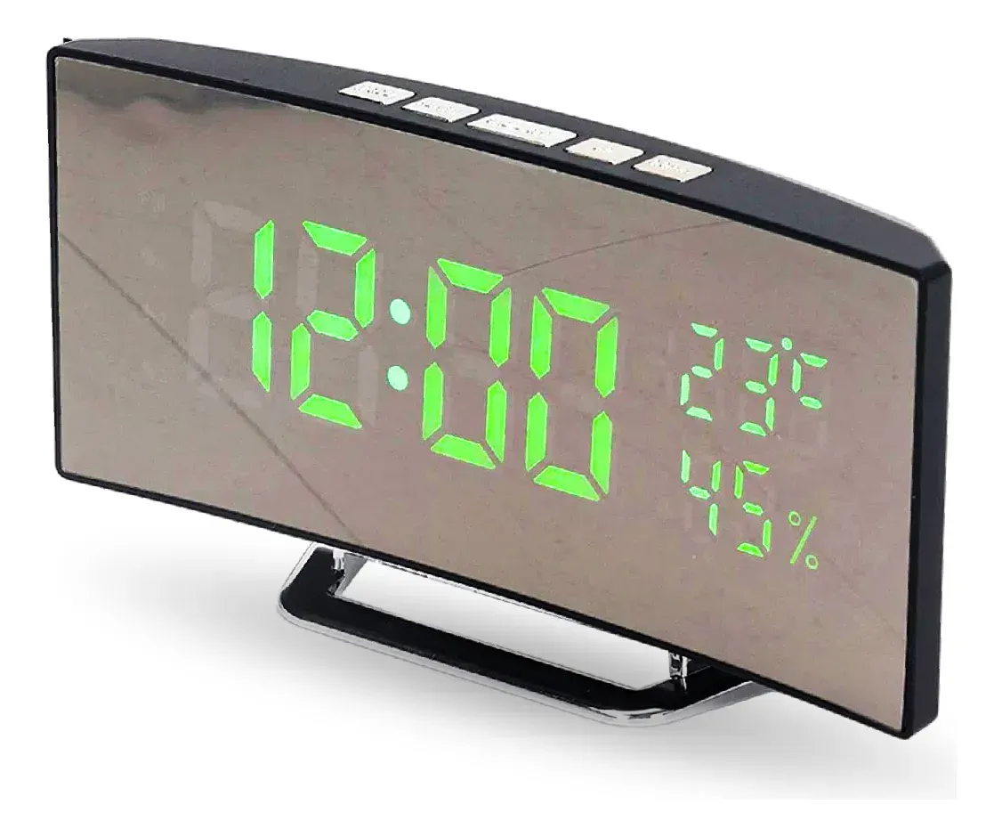 Reloj Alarma Digital Led Espejo Pantalla Curva Temperatura Humedad img #1