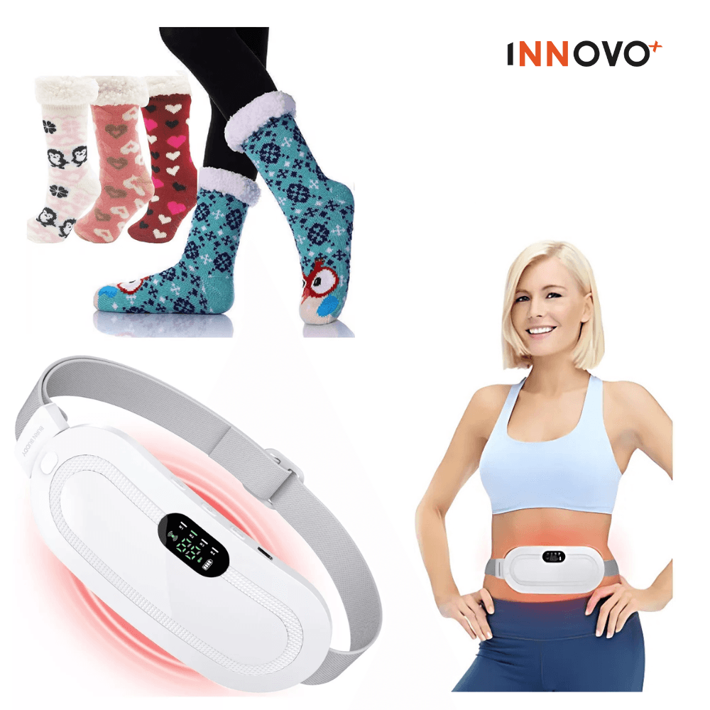 Combo Cinturón Térmico Alivia Cólicos Blanco + Medias Térmicas De Peluche Ovejeras img #1