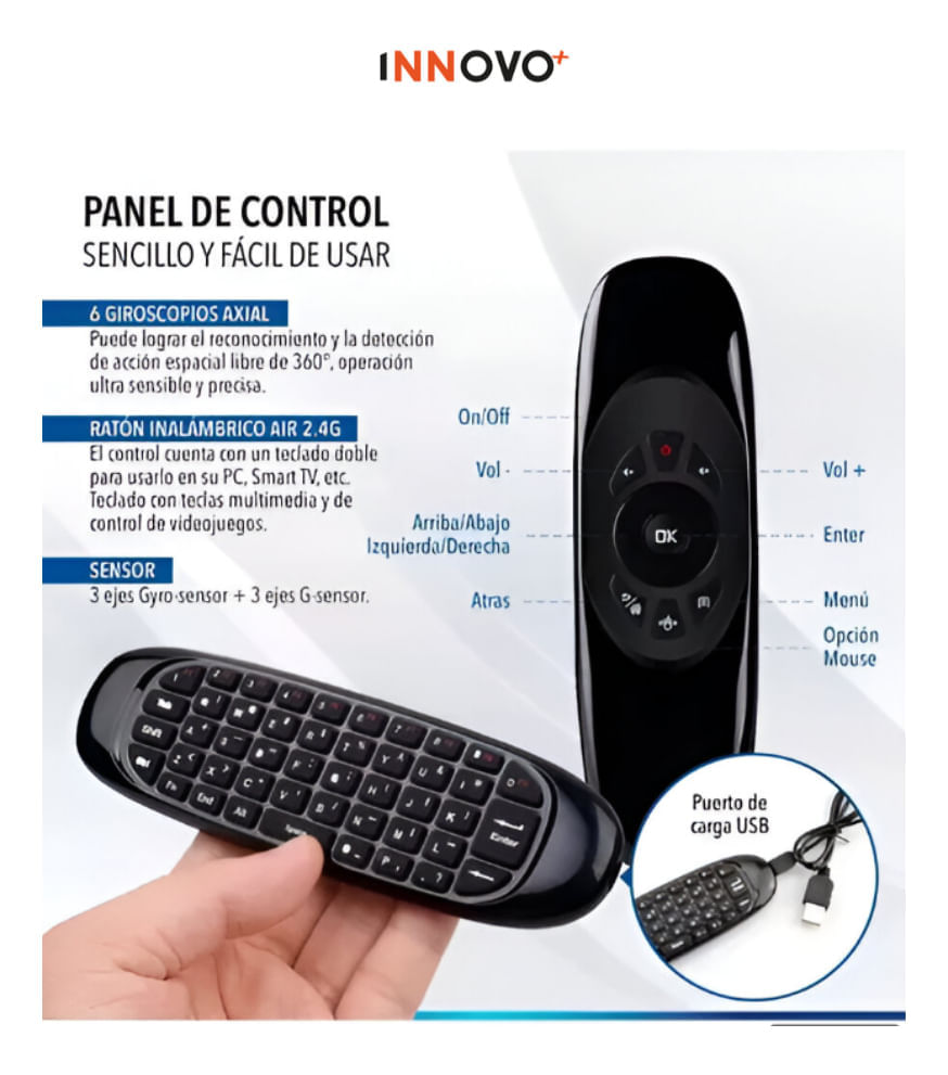 Control Remoto Para Smart Tv Teclado Inalámbrico Receptor Usb Air Mouse Innovo Tech img #2