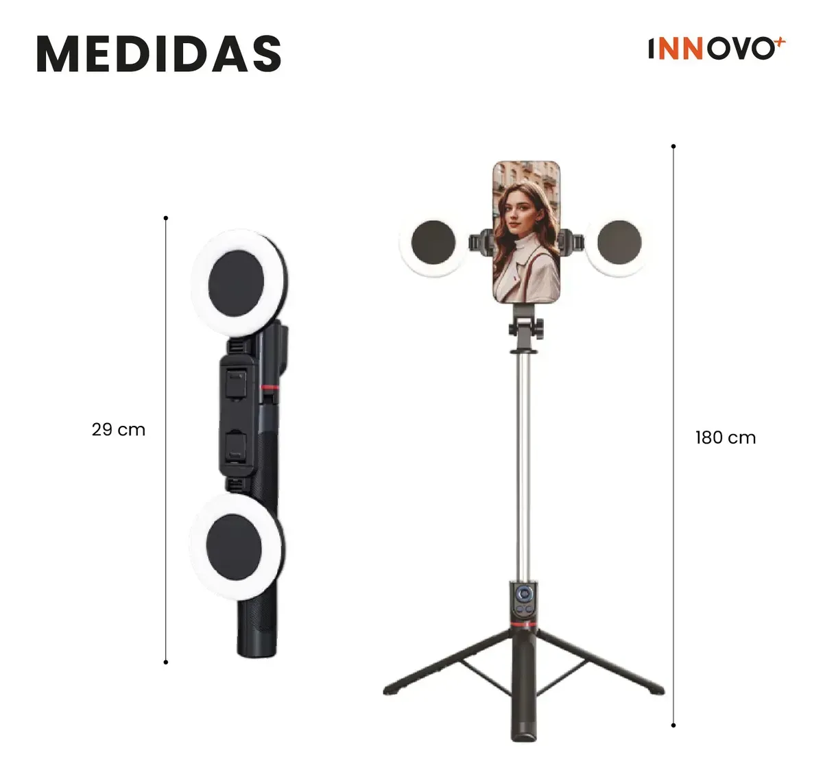 Trípode Profesional 1.80m Con Doble Aro De Luz Y Control Bluetooth - Edición Profesional img #2