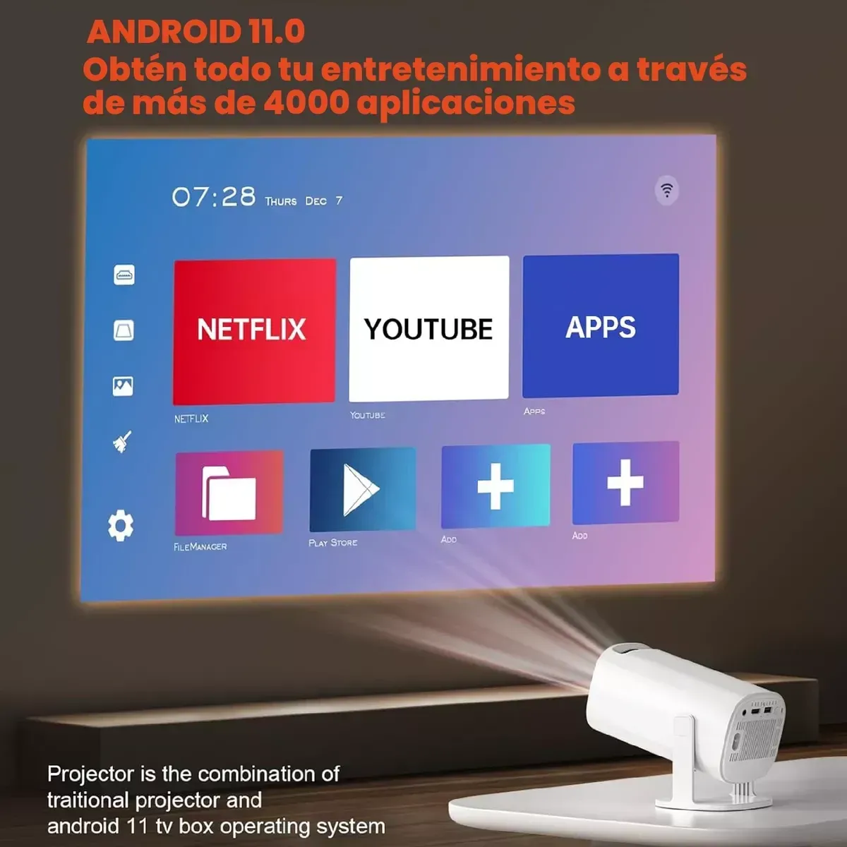 Proyector Android 11 P30 4k Apps Sonido Hasta 100 Pulgadas img #3