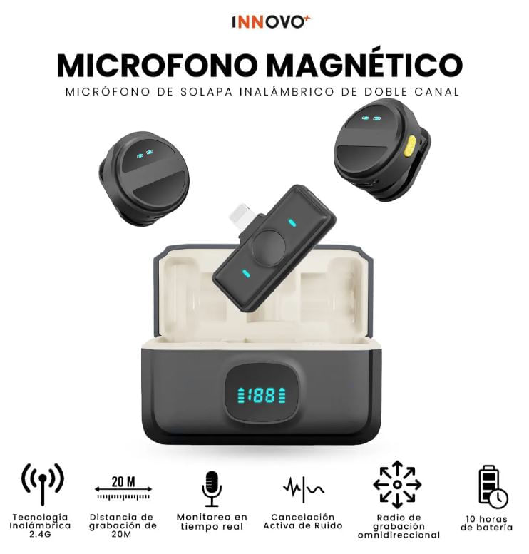 Micrófono Inalámbrico Solapa Magnético Solapa Doble Canal Profesional 40hrs img #3