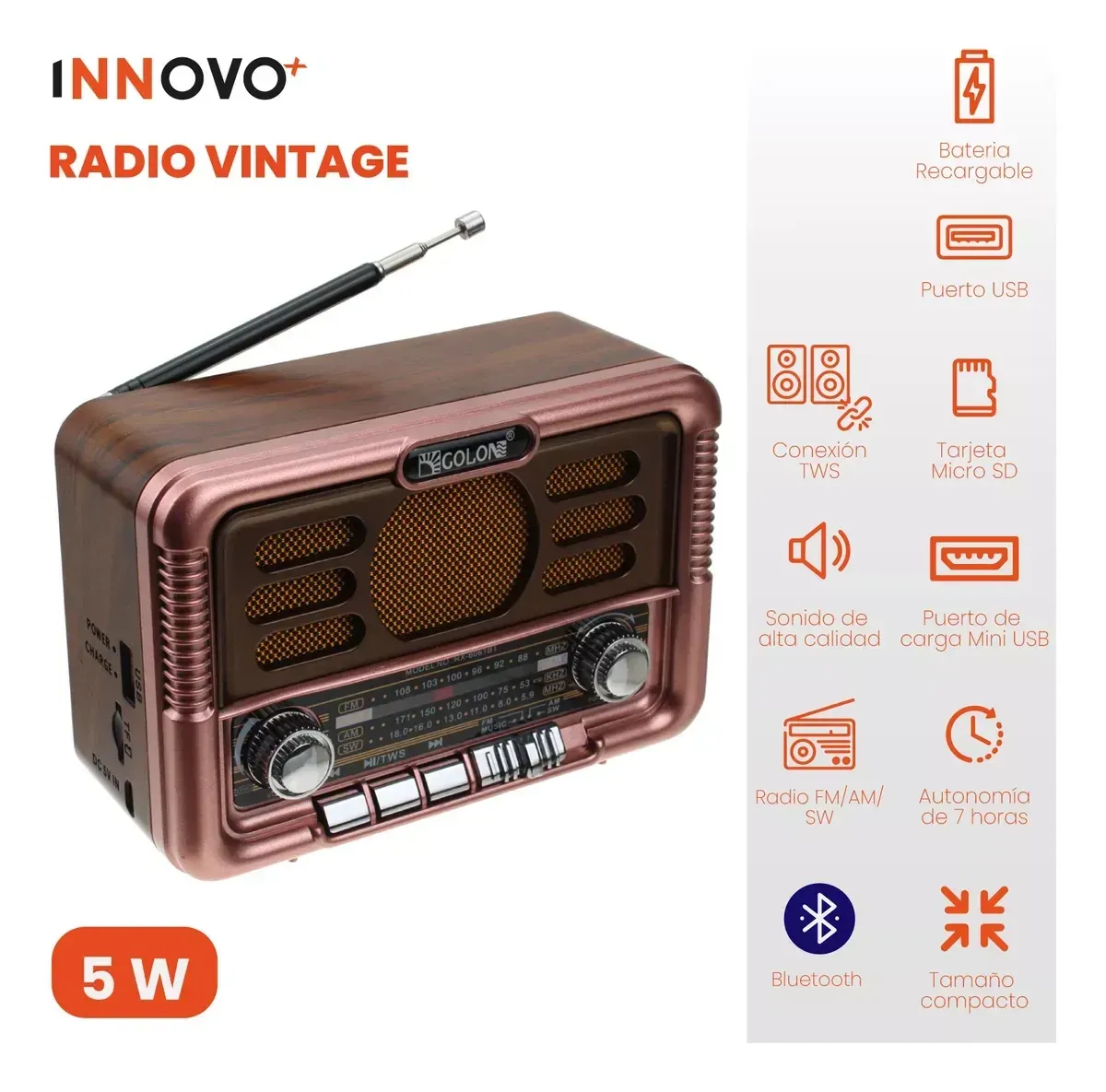 Radio Clasico Am Fm Bluetooth Con Panel Solar Tws img #2