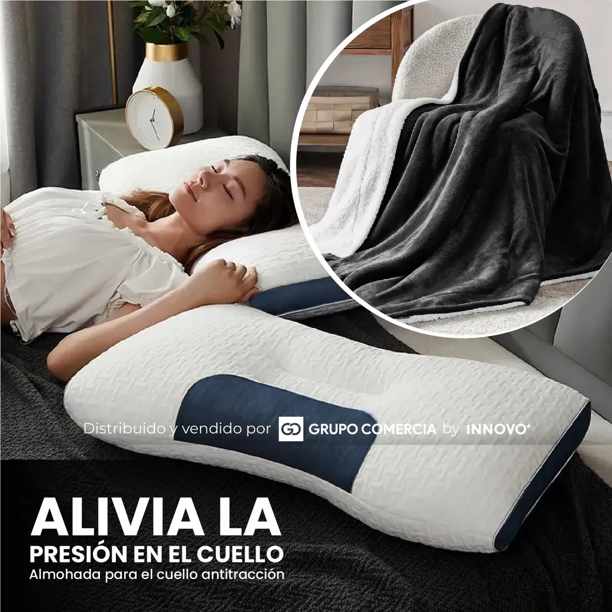 Cobija Térmica Doble Faz Extra Suave Con 2 Almohadas Ortopédicas Liso Negro img #7