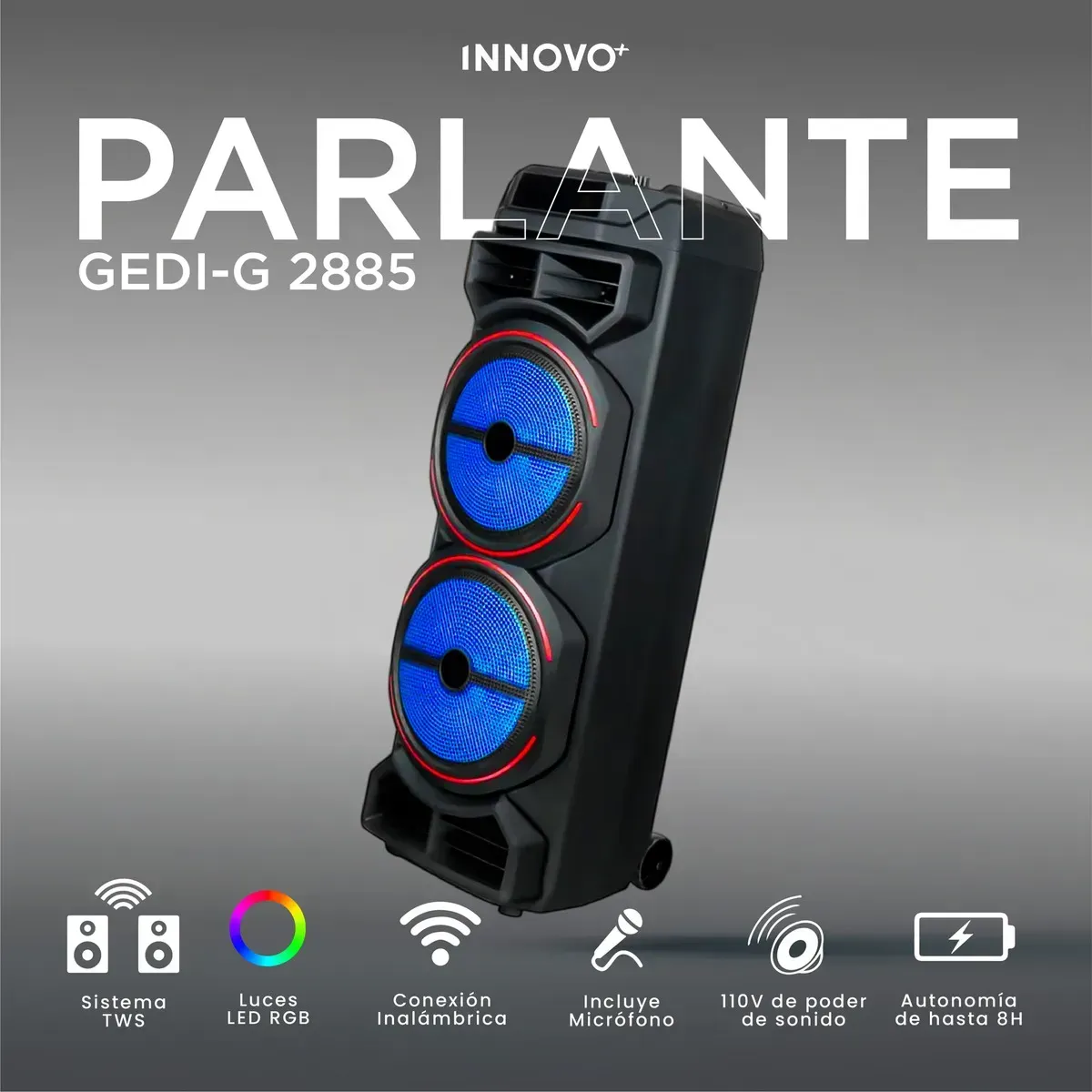 Parlante Bluetooth Potente Doble 8 Pulgadas Con Micrófono Gedi-g 2885 Rgb img #6