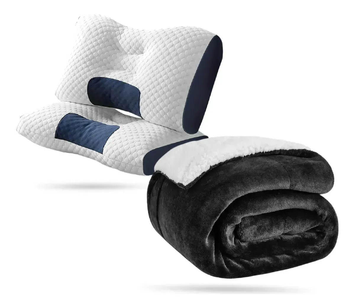 Cobija Térmica Doble Faz Extra Suave Con 2 Almohadas Ortopédicas Liso Negro img #1