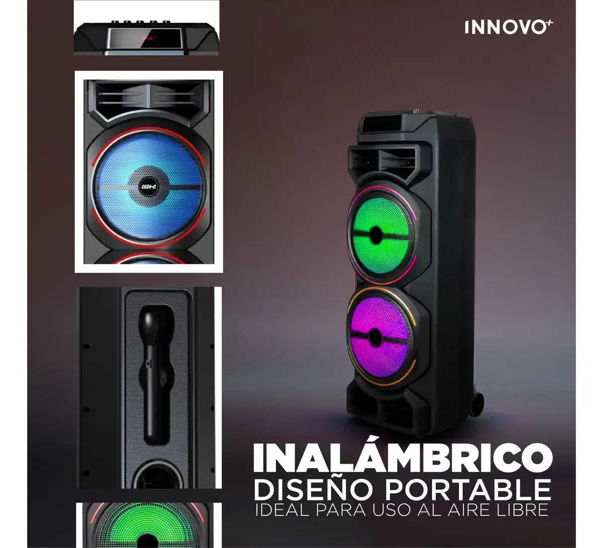 Parlante Bluetooth Potente Doble 8 Pulgadas Con Micrófono Gedi-g 2885 Rgb img #3