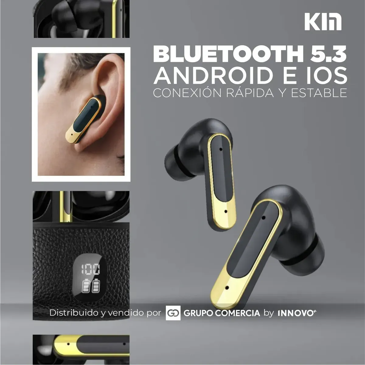 Audífonos Kin Kl-66 Pro Sonido Espacial Cancelación Ruido Pantalla Led Negro Negro img #4