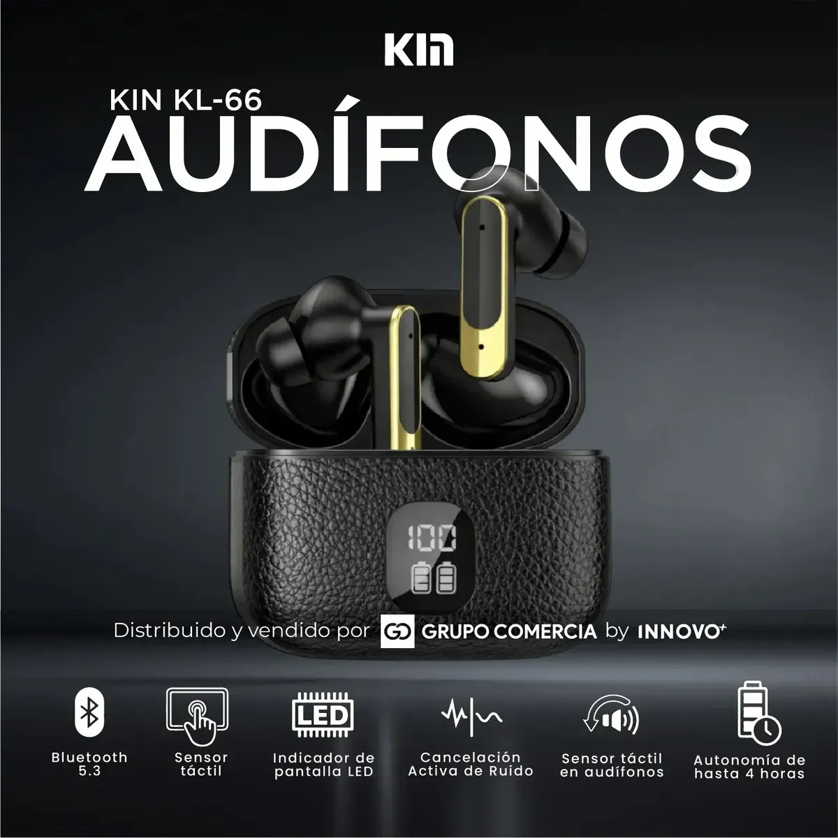 Audífonos Kin Kl-66 Pro Sonido Espacial Cancelación Ruido Pantalla Led Negro Negro img #5
