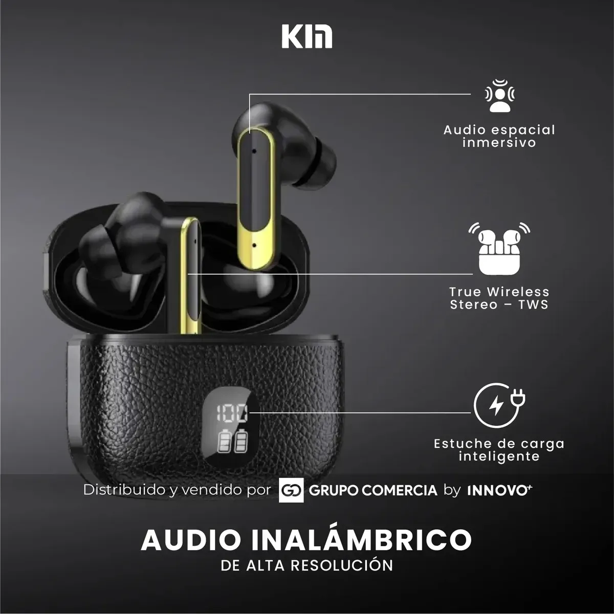 Audífonos Kin Kl-66 Pro Sonido Espacial Cancelación Ruido Pantalla Led Negro Negro img #2