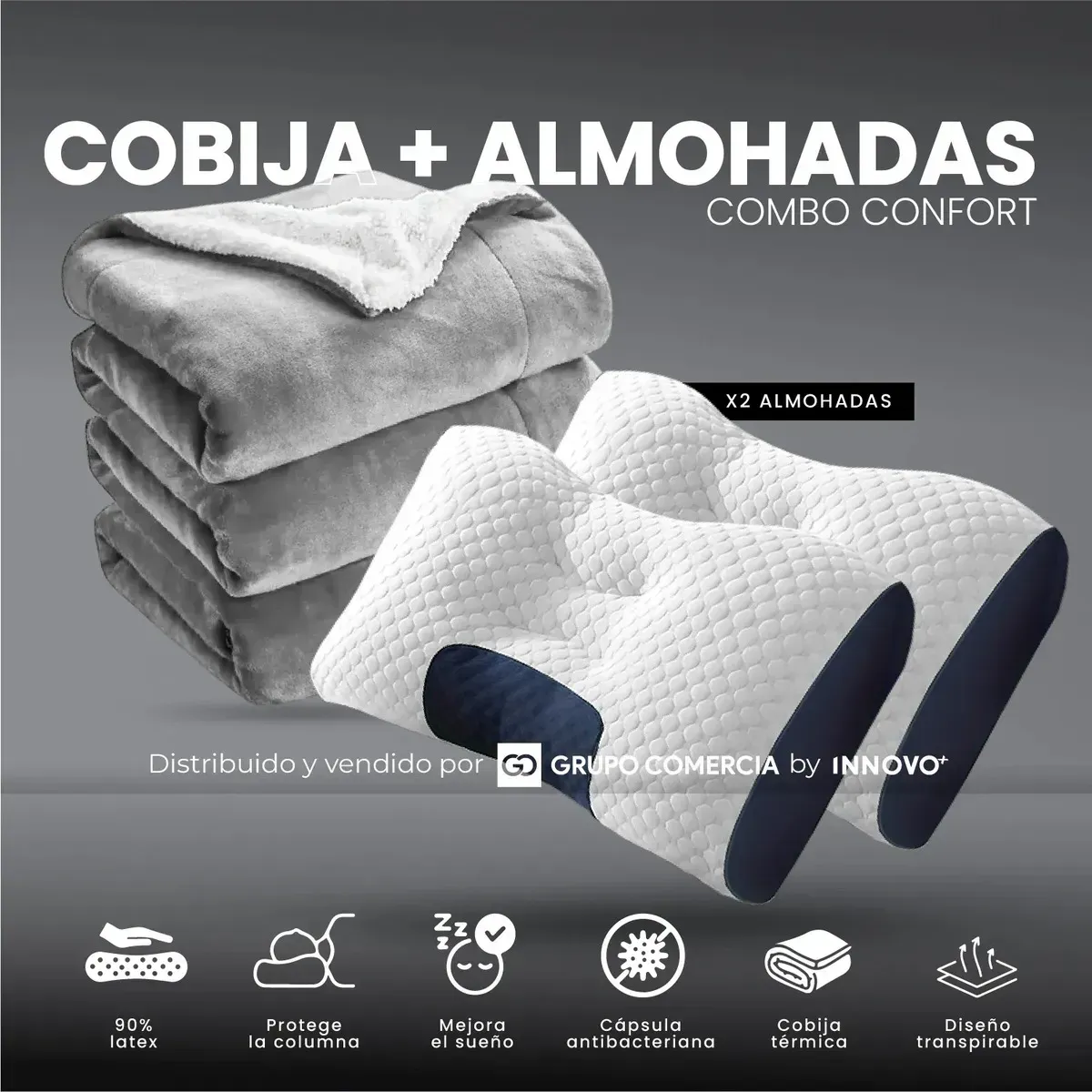 Cobija Térmica Premium Gris Doble Faz Con 2 Almohadas Confort img #3