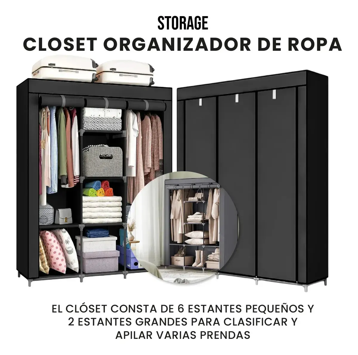 Closet Organizador Portátil Ropa 3 Cuerpos Armario Storage Gris Gris img #4