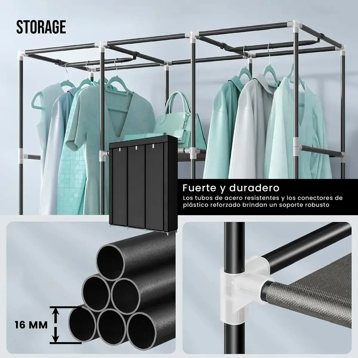 Closet Organizador Portátil Ropa 3 Cuerpos Armario Storage Gris Gris img #5